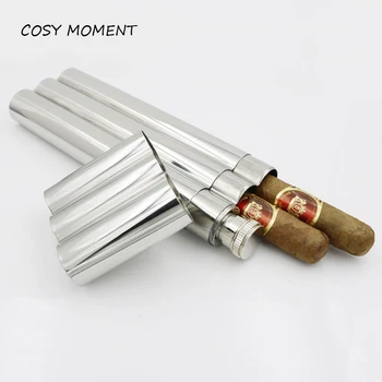 

COSY MOMENT Flask Mirror Polished Double Cigar Tube and 60ml One Flagon Stainless Steel Portable Mini Humidor Cigar Holder SM159
