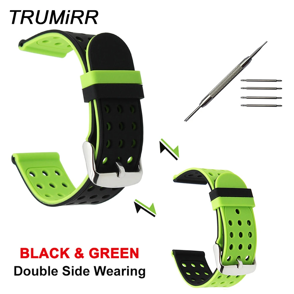 

20mm Double Color Wearing Watchband +Tool for Samsung Gear Sport SM-R600 Silicone Rubber Watch Band Wrist Strap Bracelet Black