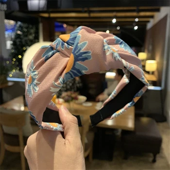 

Haimeikang Girls Floral Print Headband Women Bowknot Hair Accessories Sunflower Bow Knotted Hairband Head Hoop 2019 New