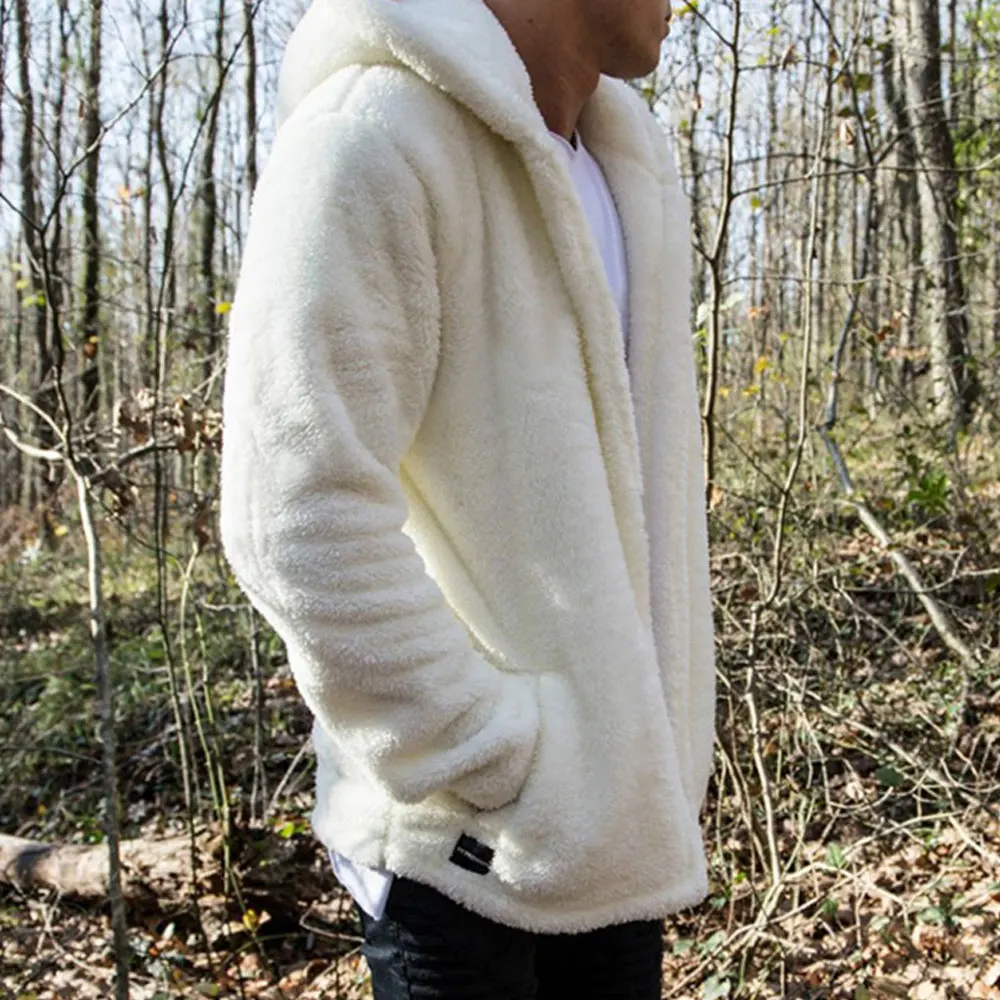 Мужская зимняя теплая плюшевый медведь карман пушистая куртка флисовая Меховая куртка с капюшоном хип-хоп стильная крутая верхняя одежда топы размера плюс M-2XL