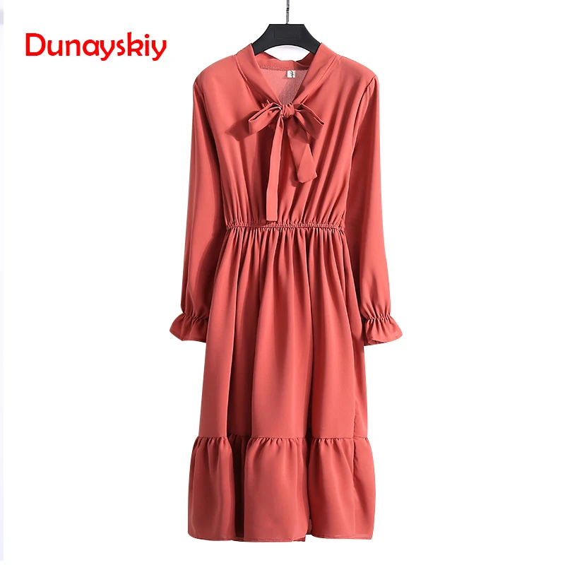 

Floral Polka Dot Dress Spring Dress Long Sleeve Office Vintage Women Casual Red Autumn Shirt Chiffon Midi Dress For Ladies 2019