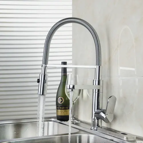 92646 Double Function Solid Brass Pull Out Spray Faucet Chrome Single Handle Deck Mount Kitchen Sink