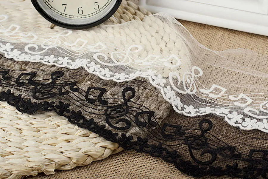 

10cm width DIY embroidered sewing white black cotton lace fabric trim ribbon lace collar applique DIY neckline fringe clothes