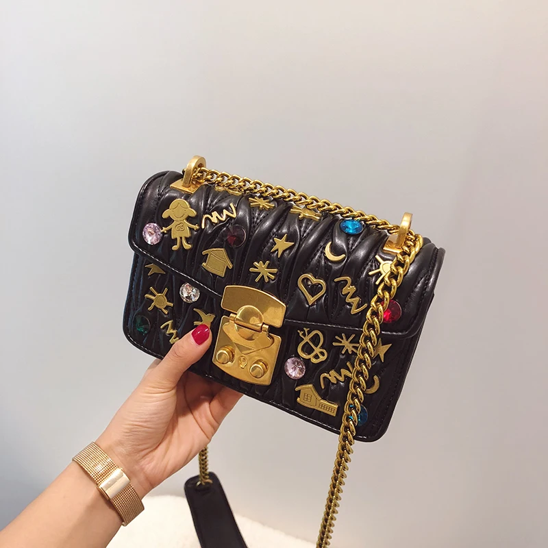 

Luxury Fashion Pleated Rivet Chain Shoulder Messenger Bag High Quality Famous Louis Designer Women Purses and Handbags Louis Bag