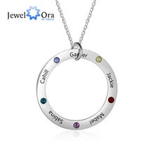Personalized Family Names Necklace with 5 Birthstone Stainless Steel Engraved Jewelry Pendant for Mother/Grandmother (NE103179)
