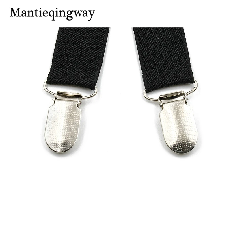 Mantieqingway черные подтяжки для мужчин 4 зажима ремень сплошной цвет регулируемые