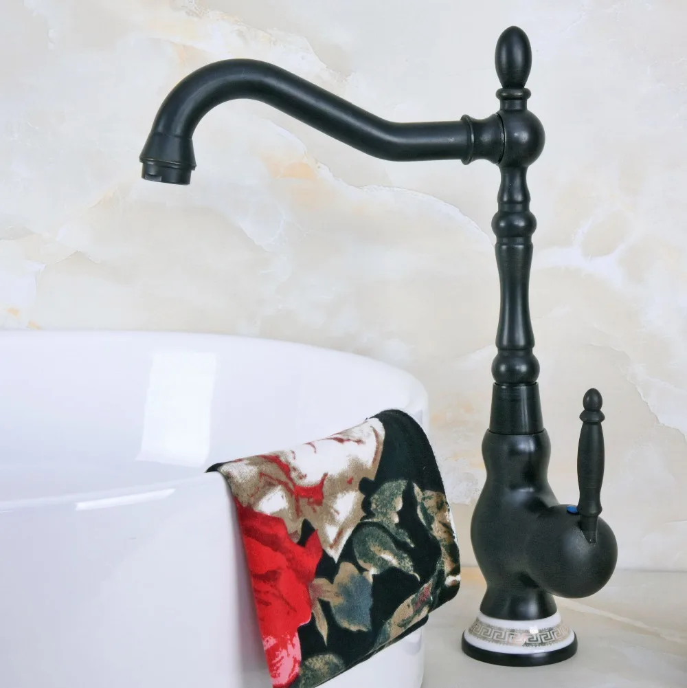 Black Oil Rubbed Bronze Ceramic Base Kitchen Wet Bar Bathroom Vessel Sink Faucet Single Hole Swivel Spout Mixer Tap anf661