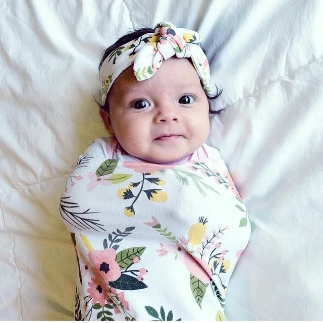 Для новорожденных пеленать Одеяло спальный мешок муслина Обёрточная бумага + повязка 2 шт