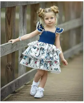 

Girls cake pettiskirt 2018 new summer dress Yangfei flying sleeves back European and American foreign trade princess dress