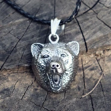 Vintage Wild Viking Bear Head Stainless Steel Pendant Necklace Pagan Nordic Ursus Grizzly Charm Amulet Norse Slavic Jewelry asian black bear ursus thibetanus in kohistan pakistan