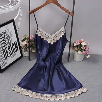 

Women Sexy Lingerie Silk Sation Lace nightgown Night Dress elegant Babydoll Nightdress Sleepwear roupas feminina nighty