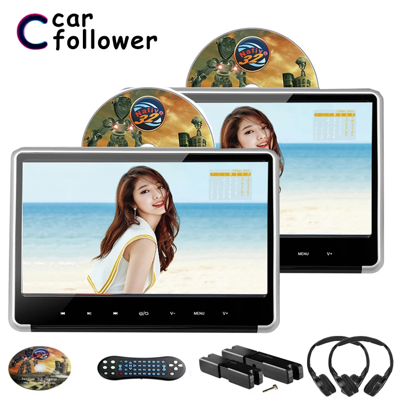 2PCS 11.6 Inch Car Headrest Monitor HD 1080P Video IPS Touch Button DVD Player with HDMI/FM/IR/USB/SD/Game/Speaker | Автомобили и