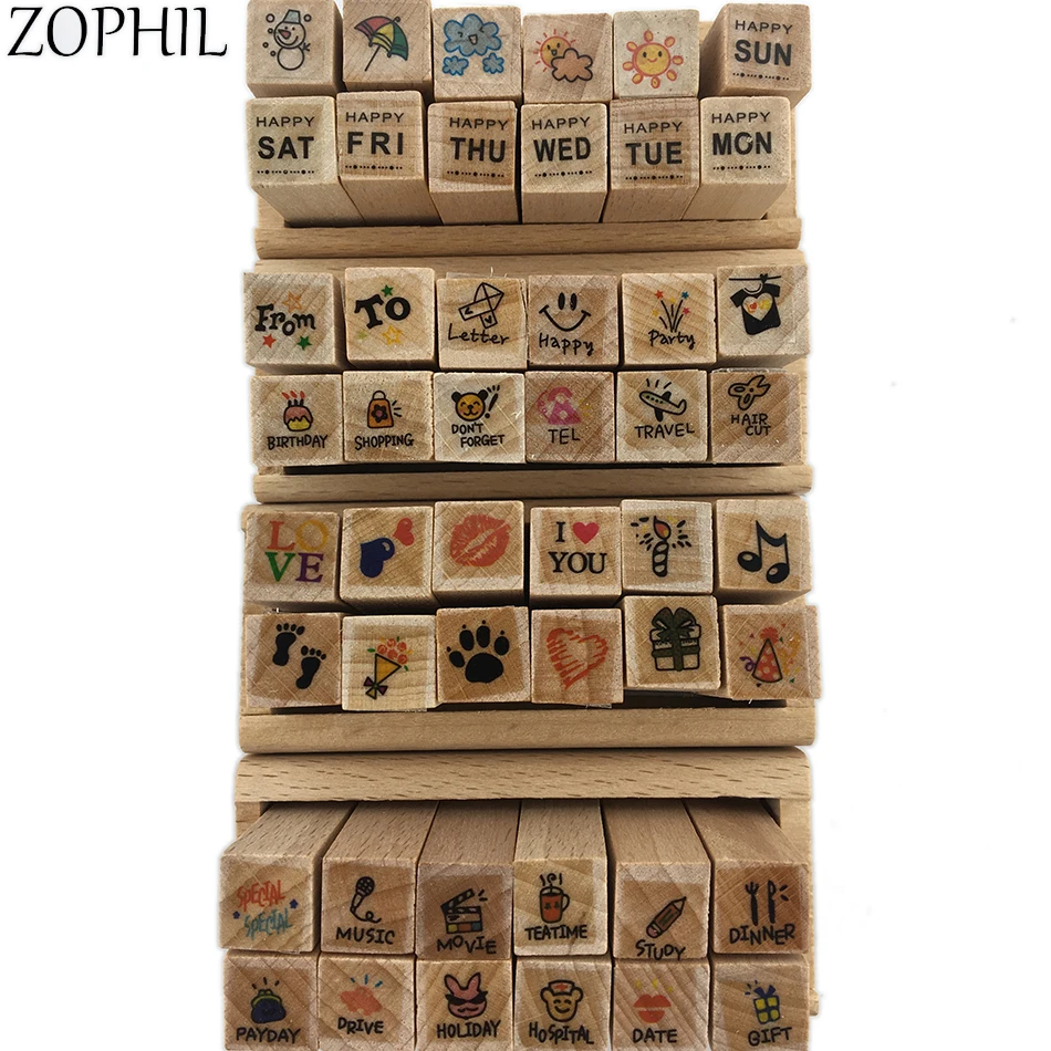 

ZOPHIL Wooden Scrapbooking Stamping DIY Crafts Painting Decoration Stencil Template Supplies Silicone Rubber Stamp Diary Postage