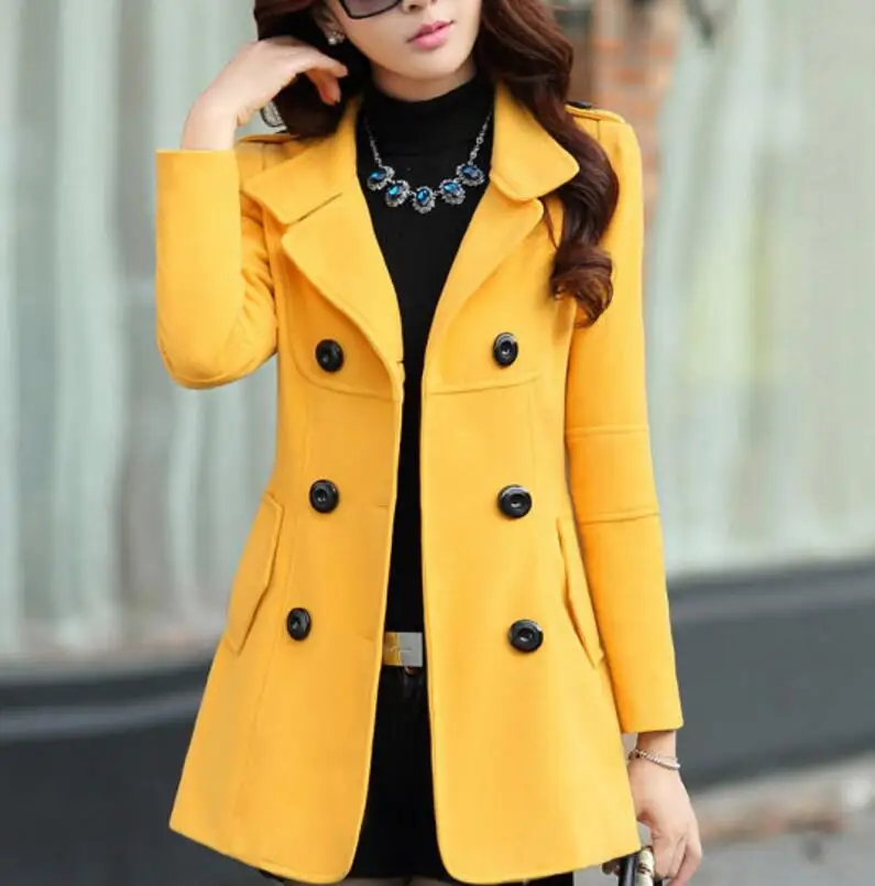 Goedkoop 2019 mode jas Slim double breasted effen kleur wollen jas vrouwen lente grote size winddicht wollen Blends bovenkleding parka