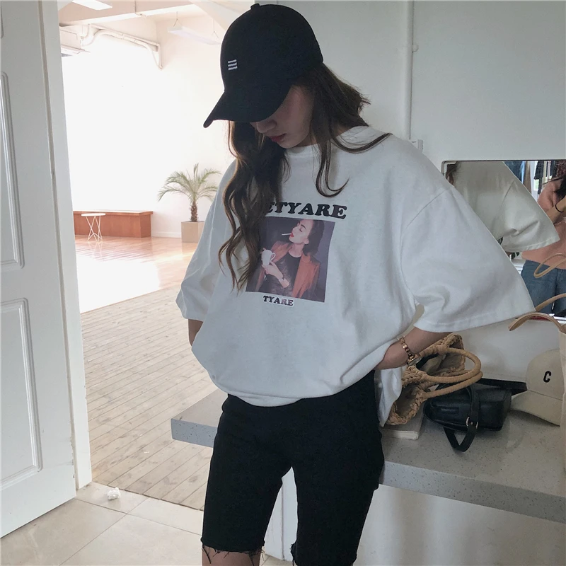 

2 colors spring new korean chic style letter pattern print short sleeve crop top loose t shirts womens tee shirt femme (y3238)