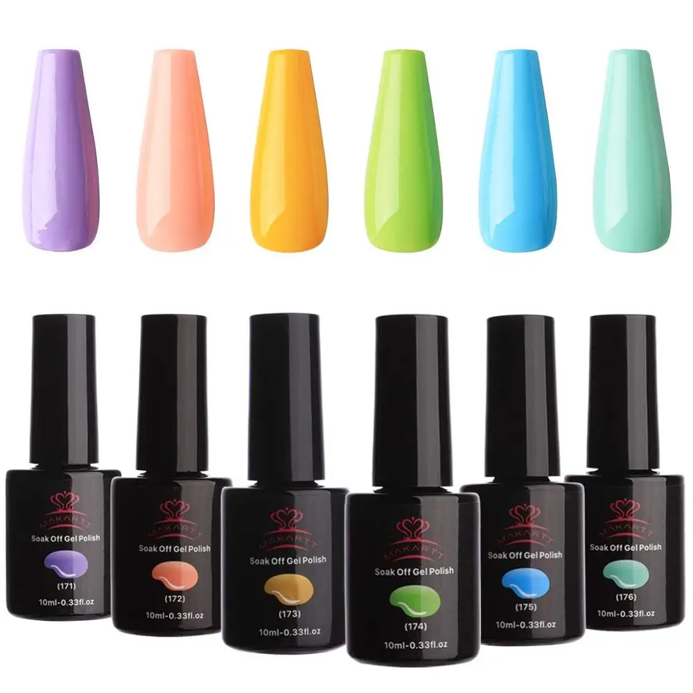 

Makartt UV Gel Nail Polish Set Macaron Colors LED Gel Nail Kit 6 Bottles Soak Off Gel Summer Colors 10 ml with Gift Box P-17