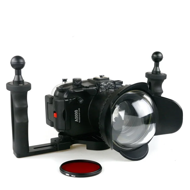 40 м(130ft) водолазный водонепроницаемый корпус для подводного использования чехол для sony A5000 для зеркальной однообъективной камеры Камера 67 мм фишей объектив Камера Корпус лоток