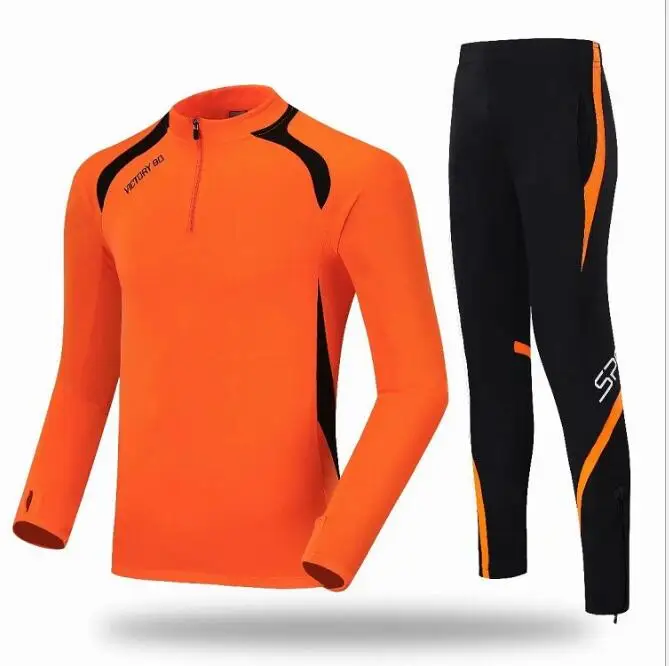 Футбольная форма для мужчин, одежда для футбола, костюм, половина на молнии, детские брюки на заказ, для мужчин/женщин, тренировочная одежда для бега, Джерси с длинными рукавами - Цвет: orange one set
