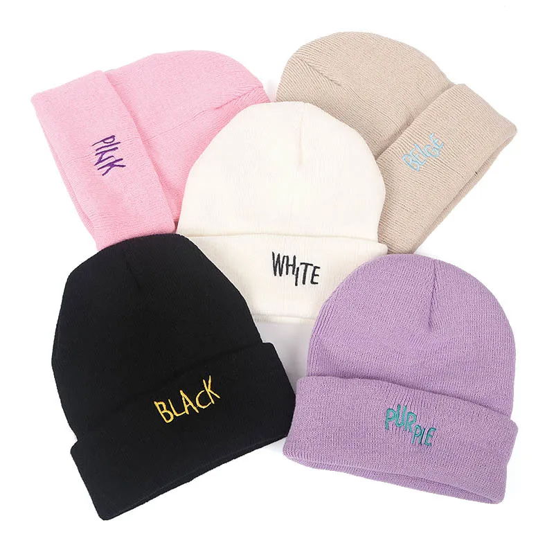 

2019 Autumn and Winter Knit Hat Purple White Pink Black Beige Cap Hip Hop