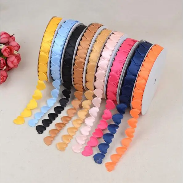 

1.6cm*20Yard Heart Ultrasonic embossed Ribbon Polyester Heart Trim for Garment Accessories gift packaging Decoration 16#colors