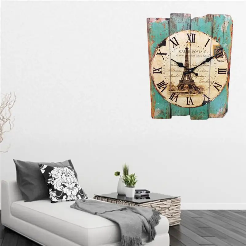 40x30cm Wooden Square Decorative Rustic Roman Numeral Battery