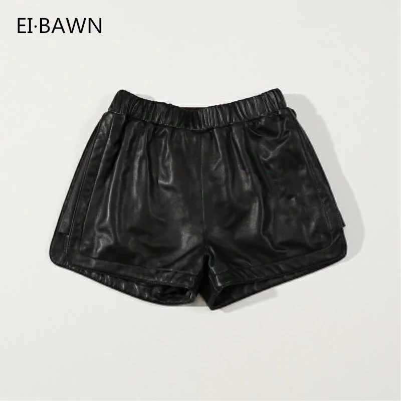 

2018 New Ladies Shorts Genuine Leather Black Autumn Winter Elastic Waist Casual Korean Fashion Women Clothing Real Sheepskin