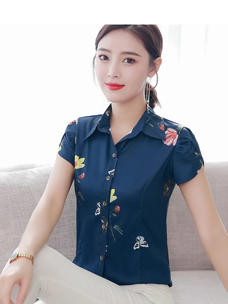

Fashion 2019 Summer Flower Print Tops Women Street Chic Blouse Shirt Fitness Chiffon Korean Blouses Plus Size 5XL Pink White top