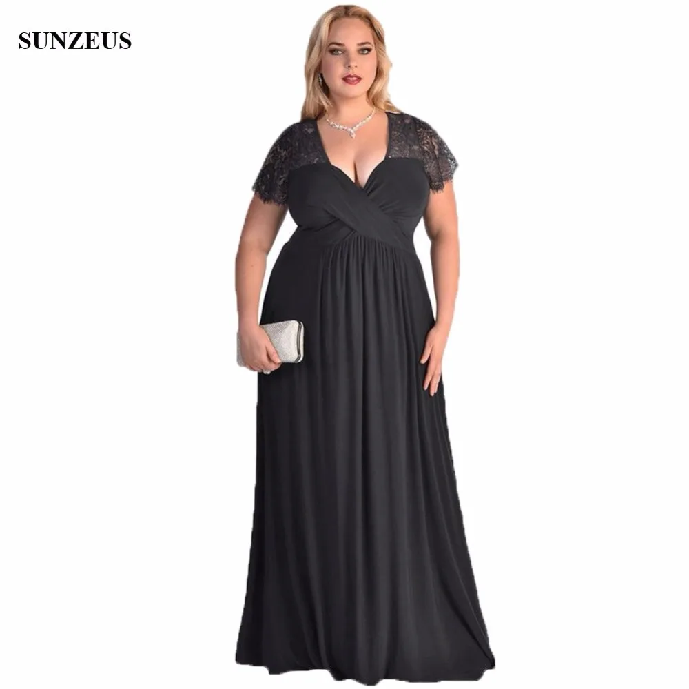 Lange Zwarte Vrouwen Wedding Party Jurken Lace Cap Sleeve Moeder Van De Bruid Jurken Eenvoudige Jersey Vestido CM049 Lange Zwarte Vrouwen Wedding Party Jurken Lace Cap Sleeve Moeder Van De Bruid Jurken Eenvoudige Jersey Vestido CM049