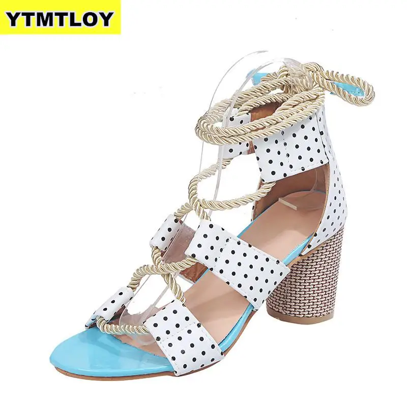 Women Sandals Lace Up Summer Shoes Woman Heels Pointed Fish Mouth Gladiator Pumps Hemp Rope High Knot rope Strap Sexy