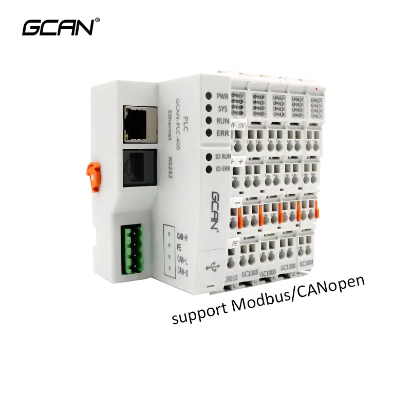 GCAN PLC программируемый логический контроллер Поддержка RS232/482, Ethernet, Modbus, CAN/CANopen с цифровым и аналоговым входом и выходом