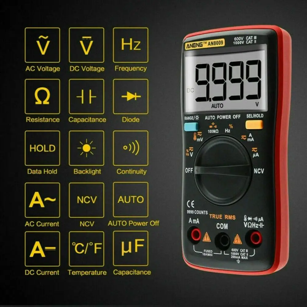 AN8008 AN8009 транситор тестер True RMS цифровой мультиметр 9999 счетчик амперметр с подсветкой Напряжение Ток Ома квадратный вольтметр