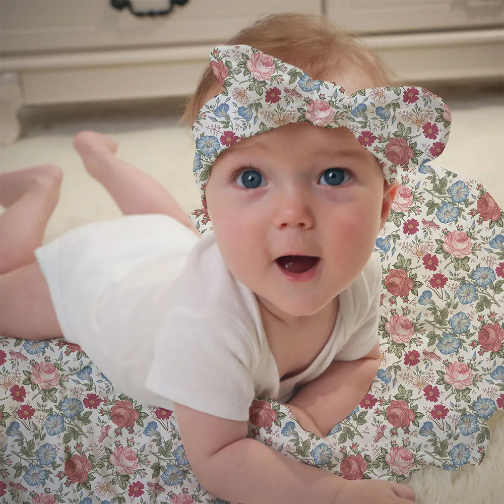 Пеленальное Одеяло и повязка на голову для новорожденных; мягкий комплект с цветочным рисунком; одеяло для девочек и мальчиков