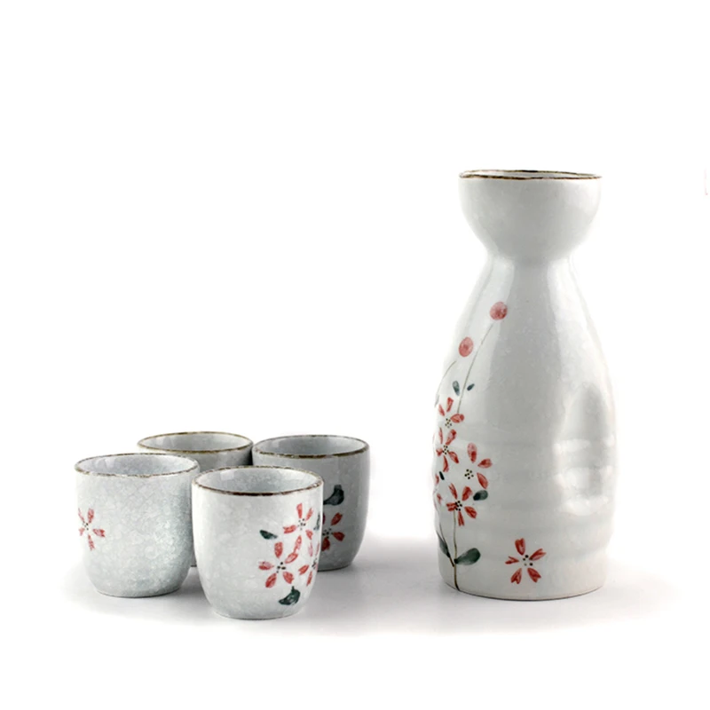 Japanese style Ceramic Hand Painted Snowflake Sakura Pattern Hip Flask Sake Cup Home Wine Ware
