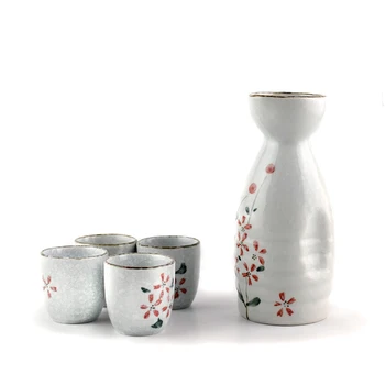 

Japanese-style Ceramic Hand Painted Snowflake Sakura Pattern Hip Flask Sake Cup Home Wine Ware Office Black Tea Cups Spirits Pot