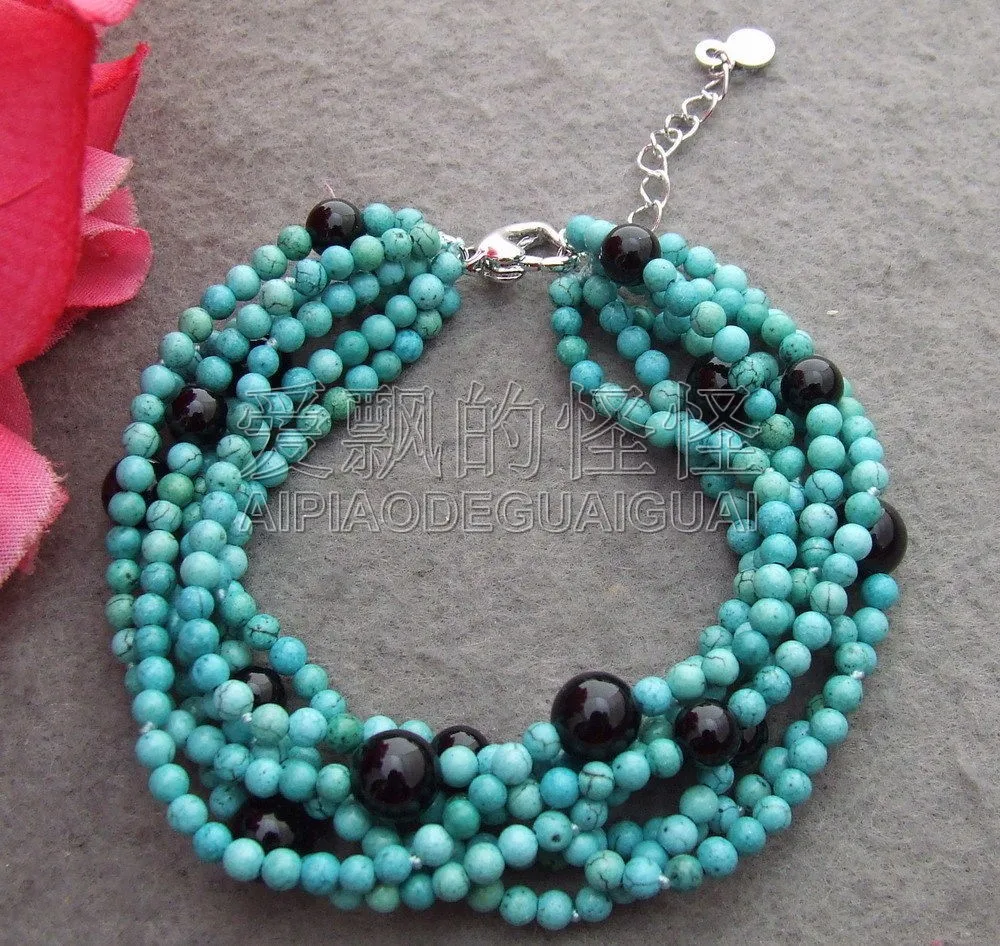 

Women's Beautiful! 6Strands Blue&Onyx Bracelet