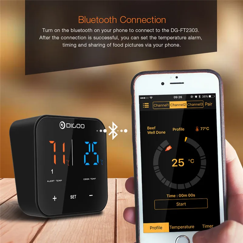 Digoo DG FT2303 три канала умный bluetooth приложение управление барбекю термометр Кухонный