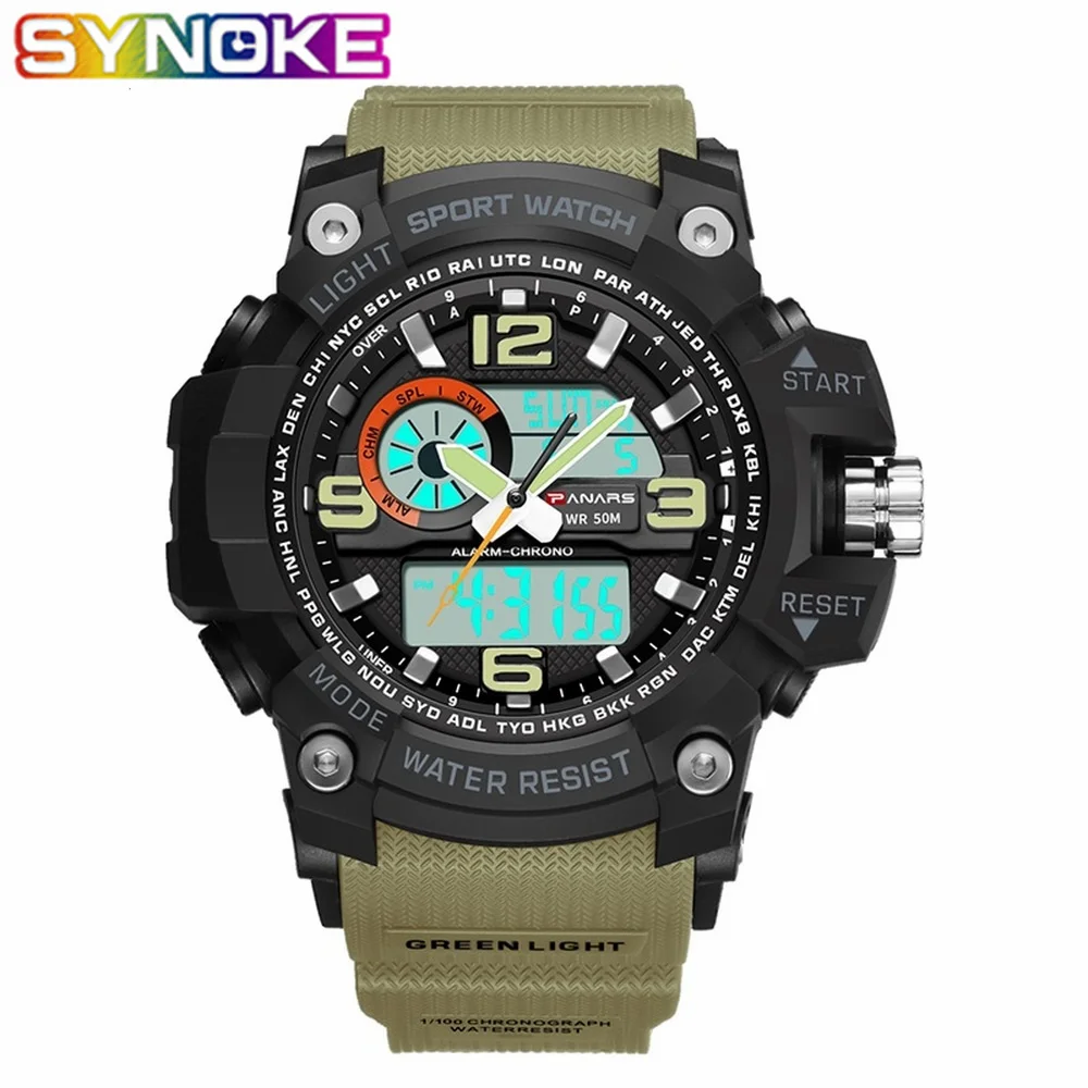 

SYNOKE Men's Watch Waterproof Sports Military Watches Shock LED Digital Men Luxury Analog Digital Dial Quartz Wrist Watch 8203