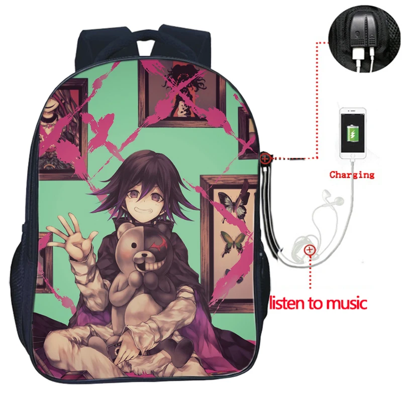 6 Danganronpa USB зарядка рюкзак высокого качества школьные сумки для мужчин и женщин модная дорожная сумка красивый школьный рюкзак для студентов - Цвет: 6
