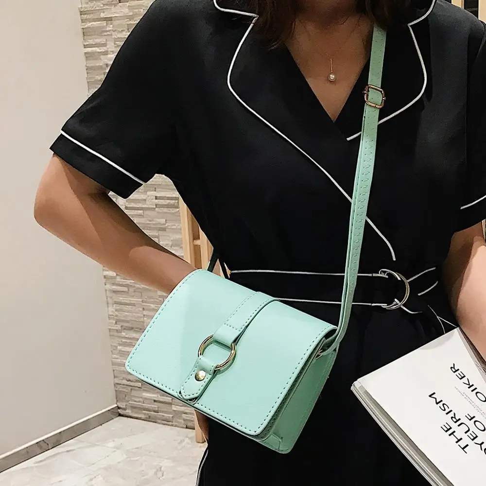

Women's Simple Cross Body Bag Retro Solid Color PU Leather Small Shoulder Bag Mint Green Luxury Handbags Chain Messenger Bag #20