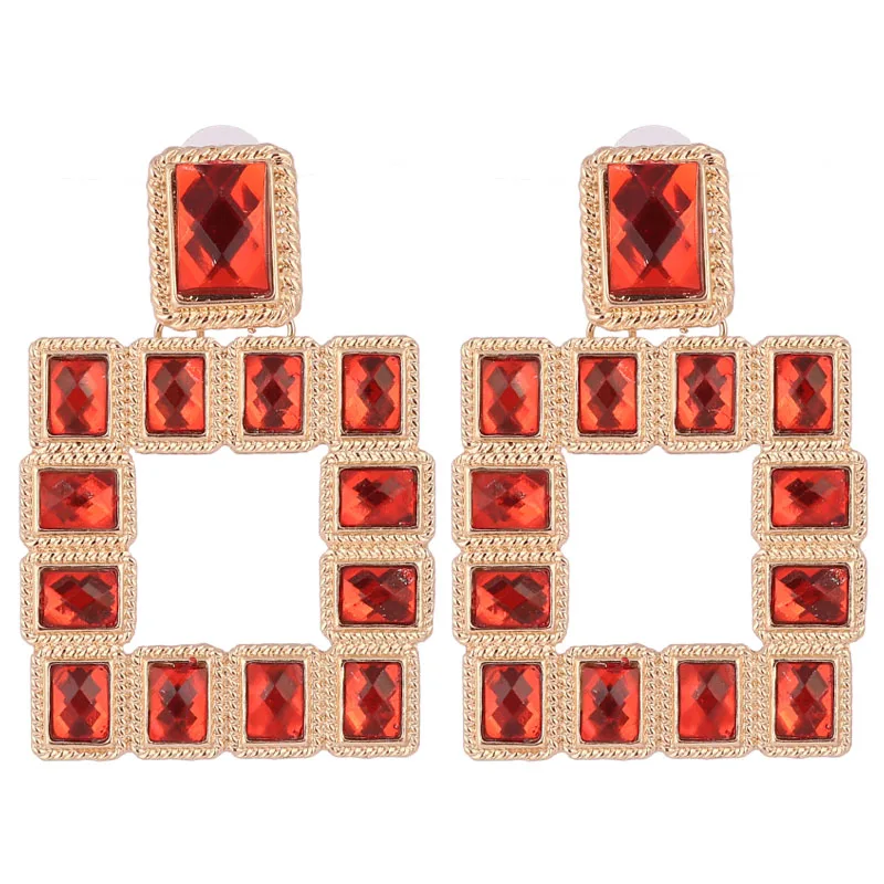 LEADERBEADS, трендовые Разноцветные квадратные серьги-гвоздики с кристаллами, винтажные геометрические серьги-люстры из сплава, женские серьги ZA, массивные ювелирные изделия - Окраска металла: Red