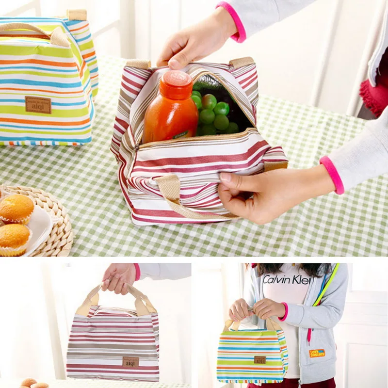 Aisputent Женская мода Ланчбокс/мешок для хранения тепла/Сумка для пикника/полосатая сумка для обеда 23x17cm-1