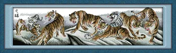 

Nine Tigers Painting Cross-Stitching 11CT Printed 14CT Handmade Cross Stitch Set Animals Cross-stitch Kits Embroidery Needlework
