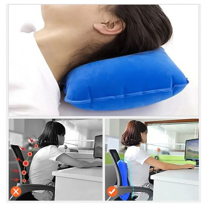 Portable Pillow Travel Air Cushion Inflatable Double Sided Flocking Cushion Camp Beach Car Plane Hotel Head Rest Bed Sleep