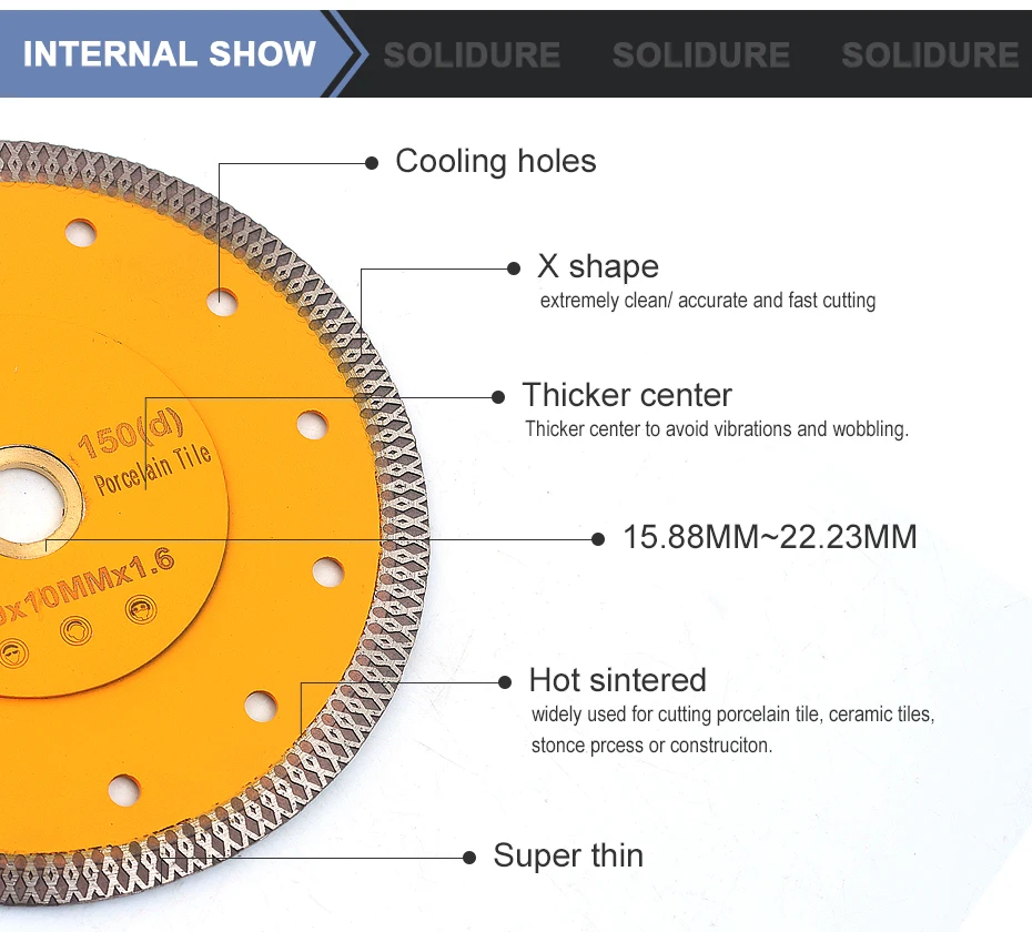 Горячий спеченный 6 дюймов 150 мм X форма супер тонкий алмазный фарфор пилы для резки фарфоровой плитки