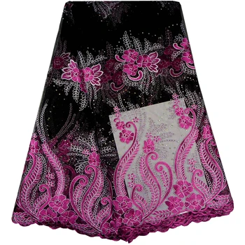 

Fuchsia Color Embroidered Lace Women Dress Tulle Fabric High Quality Stones African French Lace Fabric 5 Yards