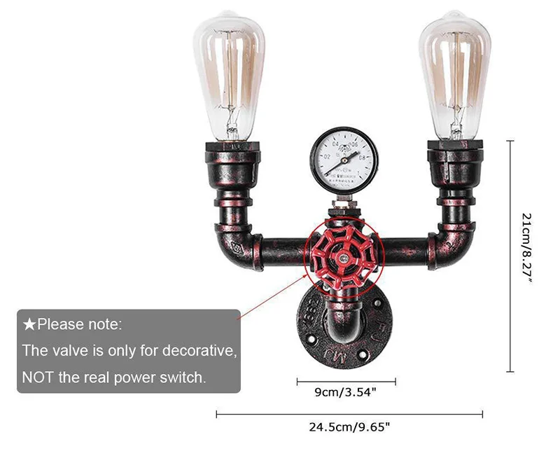 Настенный светильник для водопроводной трубы, винтажный промышленный настенный светильник из железной ржавчины, ретро светильник для прохода, для лофт, кафе, гостиной, спальни, прикроватный