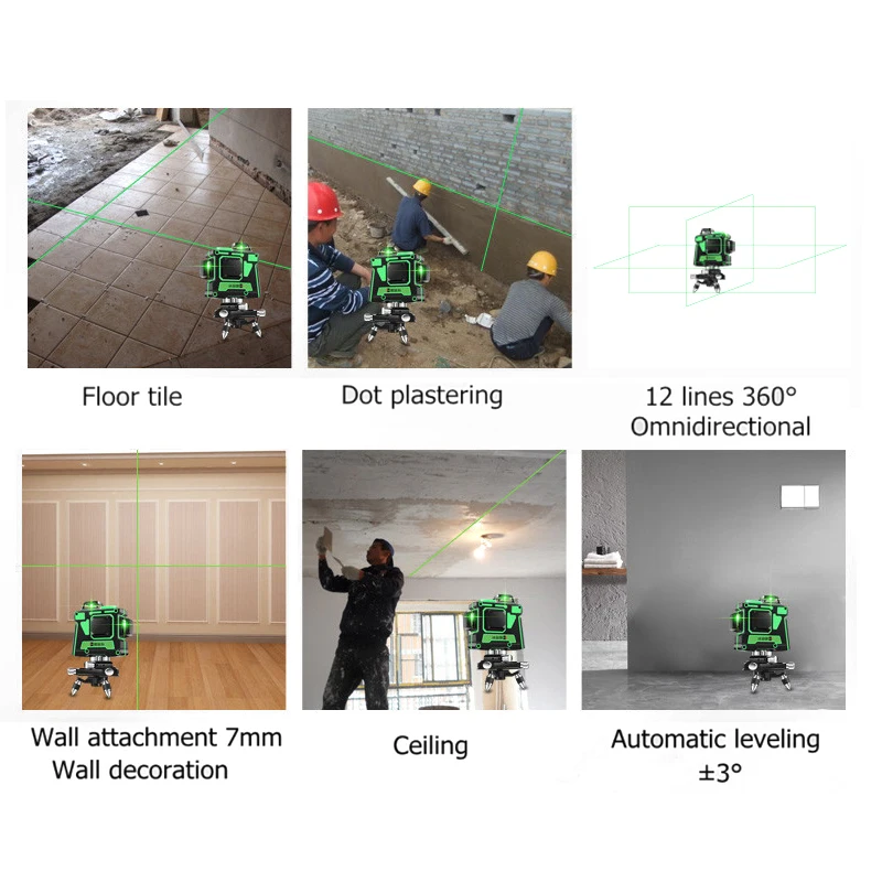 3D 12 зеленая линия лазерный уровень 360 градусов самовыравнивающийся Горизонтальный Вертикальный крест осциллограф высокой точности