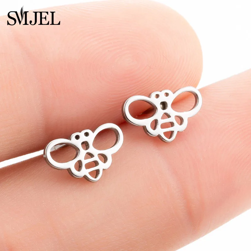 

SMJEL Bee Earrings Women Fashion Stainless Steel Jewelry Teen Daily Silver Color Animal Stud Earrings Girl boucle d'oreille
