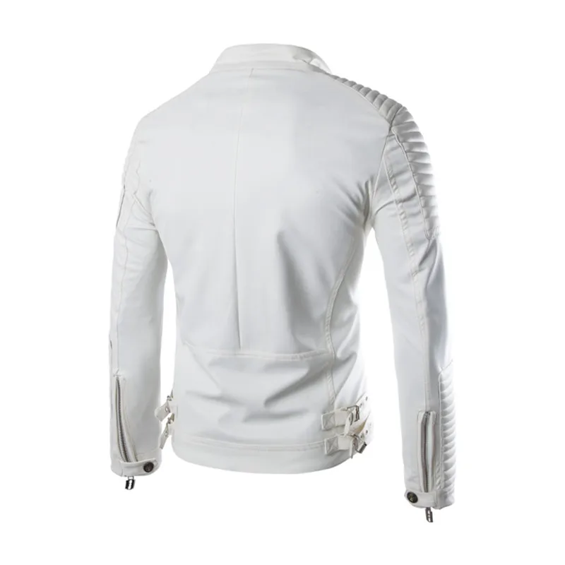  Men's Slim short punk motorcycle collar PU leather jacket fashion solid color youth handsome cyclin