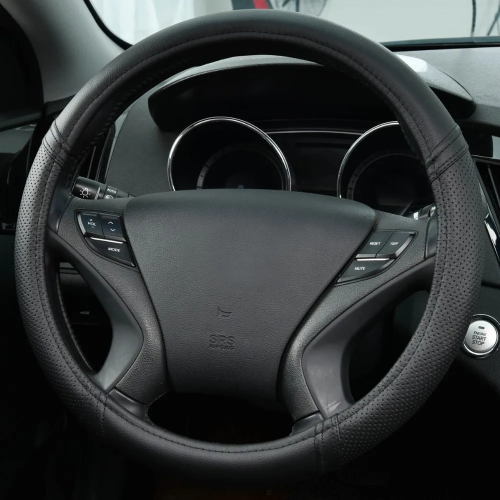 Car-pass 38 см рулевого колеса искусственной кожи крышки рулевого колеса автомобиля кос Кожаный руль Обложка Универсальный подходит для 95% автомобилей